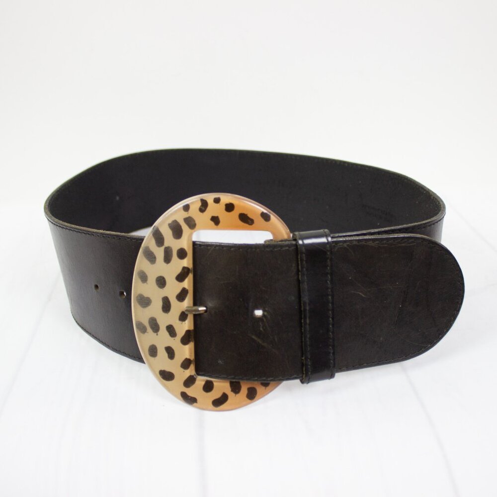 Wide Leather Belt Black Sz M Made In Italy